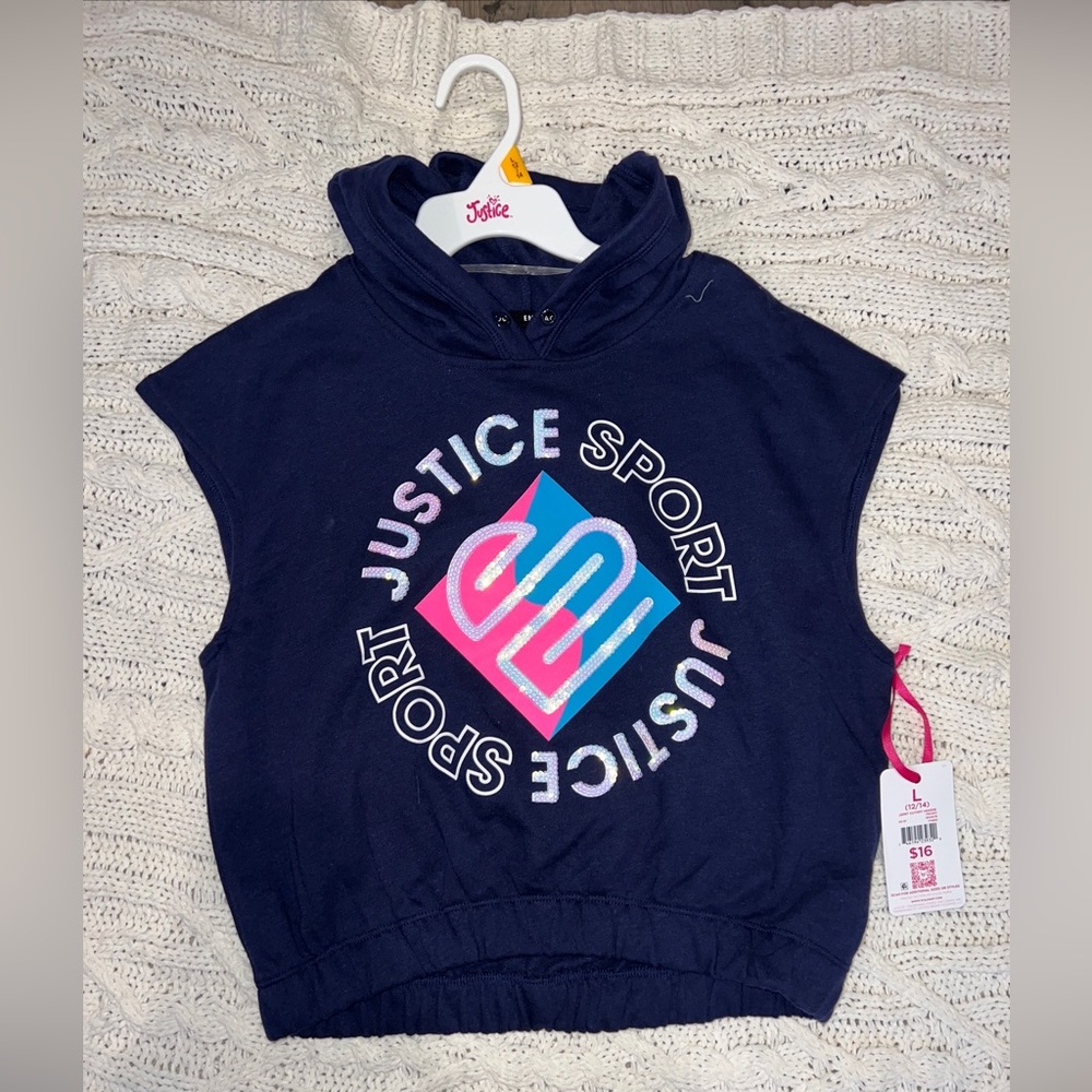 Girls Juniors J-sport justice navy jersey hoodie tank pullover size L (12/14)